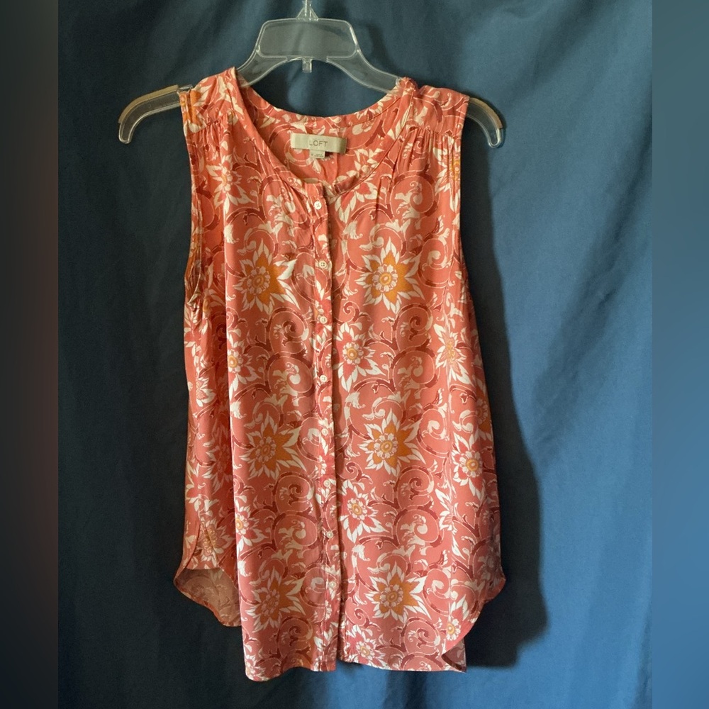 LOFT Coral Floral Sleeveless Blouse